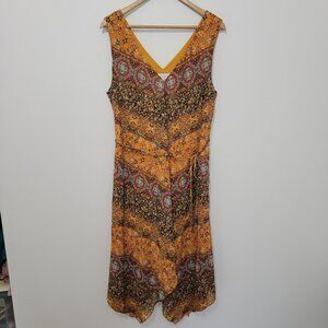 Emma & Michele Womens Dark Floral Sleeveless Dress Size XL Assymetric Hem Fairy